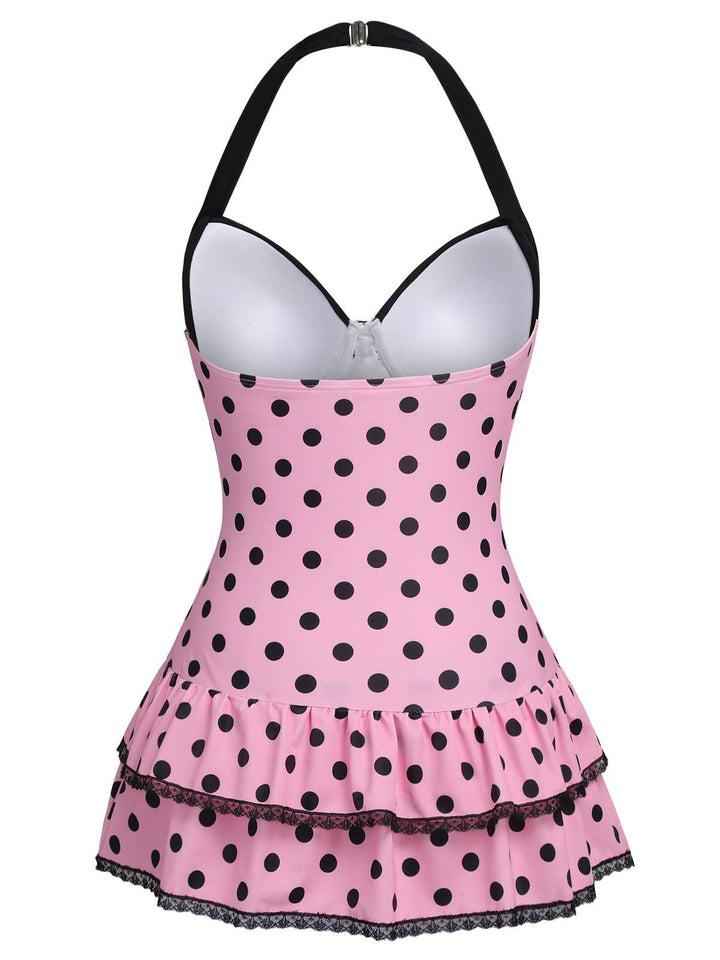Halter Dot Bow One-Piece Swimsuit | vintage swimwear, retro swimsuit, style - perfect for retro fashion enthusiasts