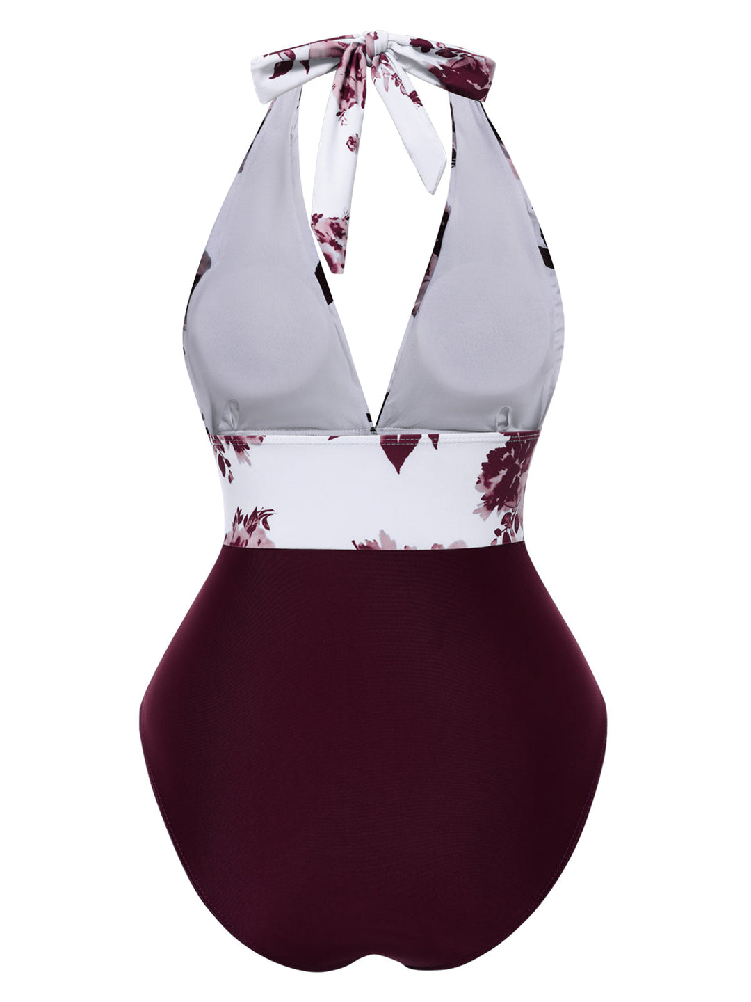 1940s Halter Floral Ruched One-piece Swimsuit: 1940s Riviera elegance, reimagined for her