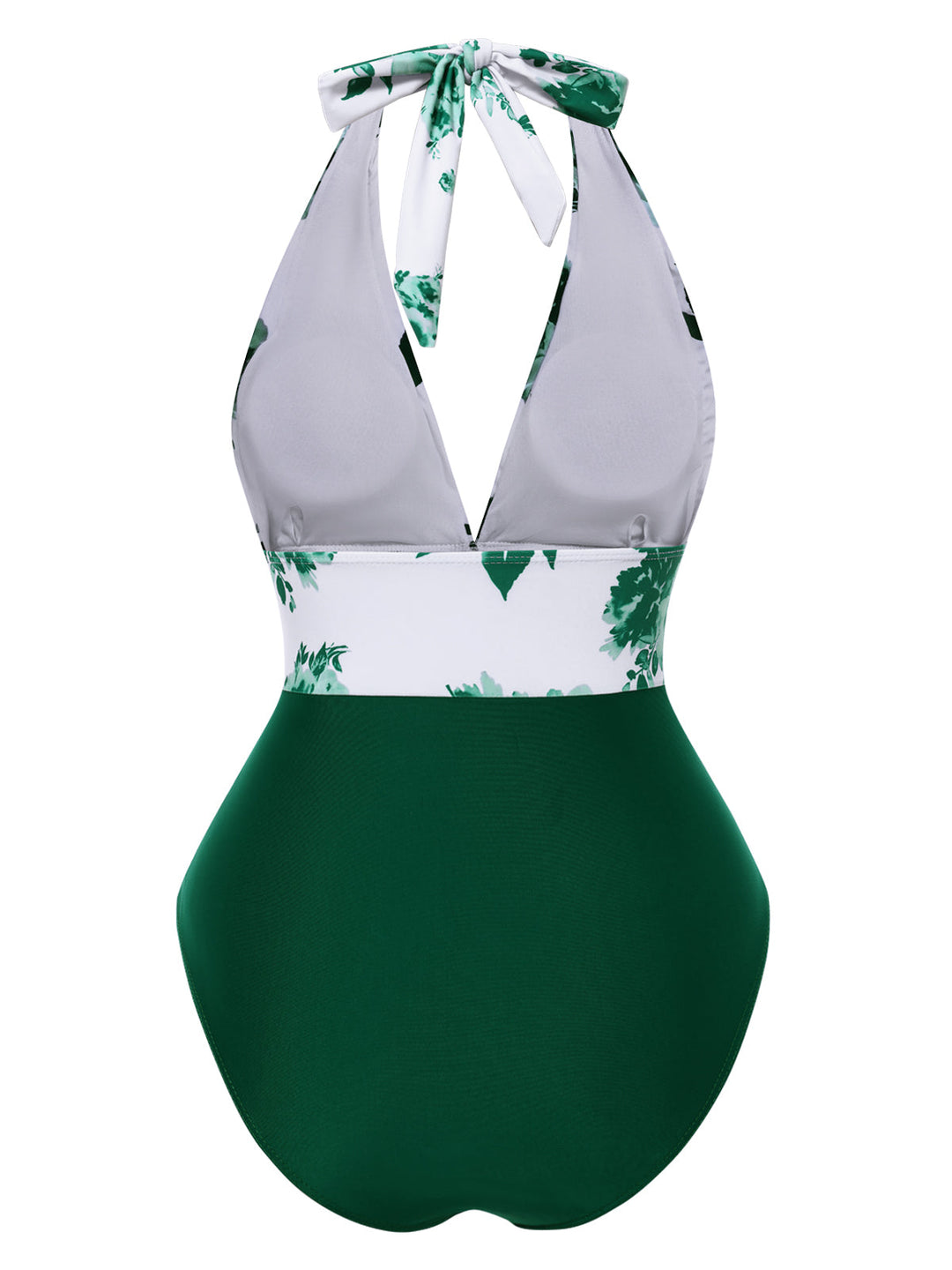 1940s Halter Floral Ruched One-piece Swimsuit — because 1940s glamour never goes out of style