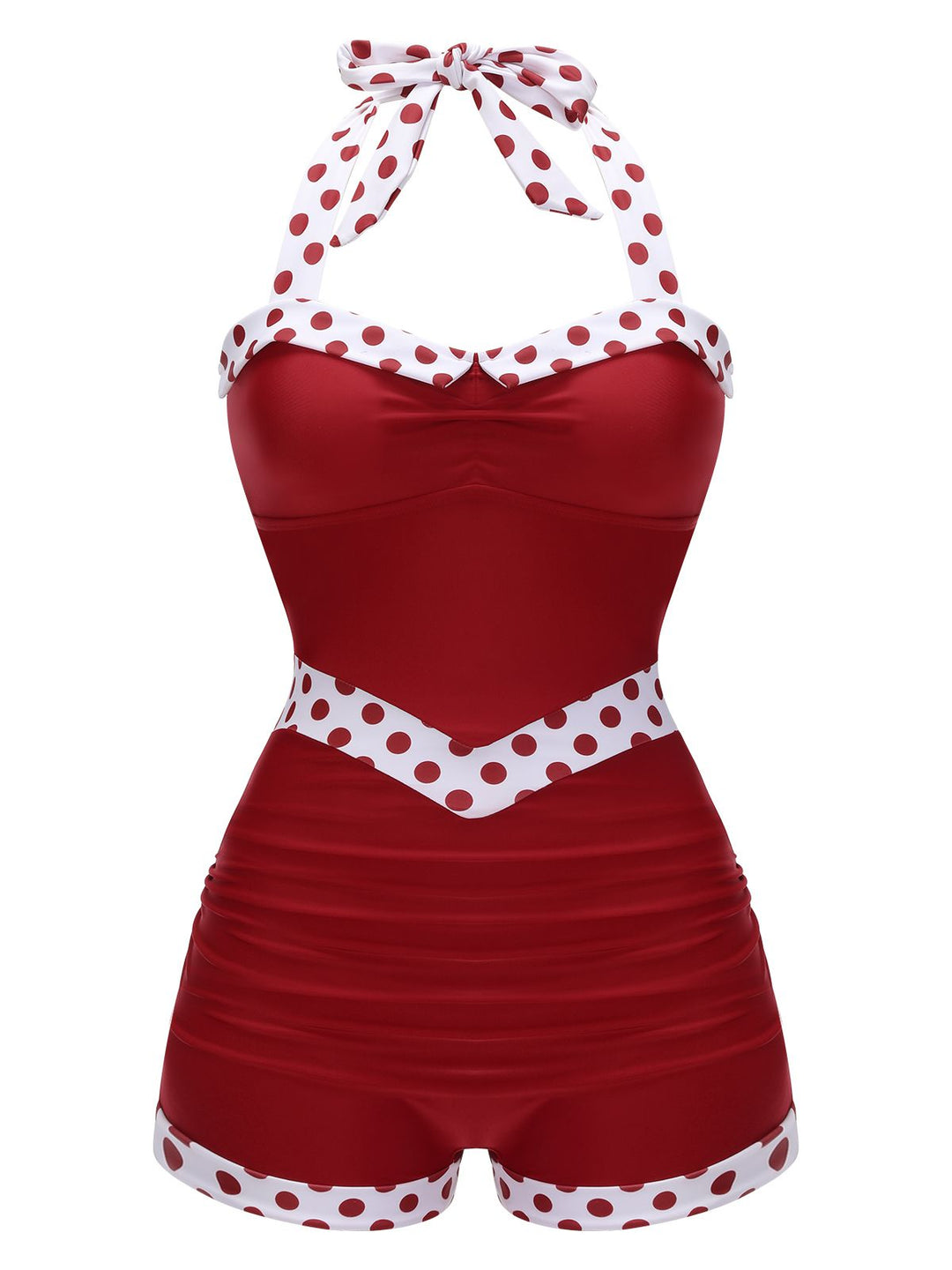 Side view: 1940s Red 1940s Halter Patchwork One-pi