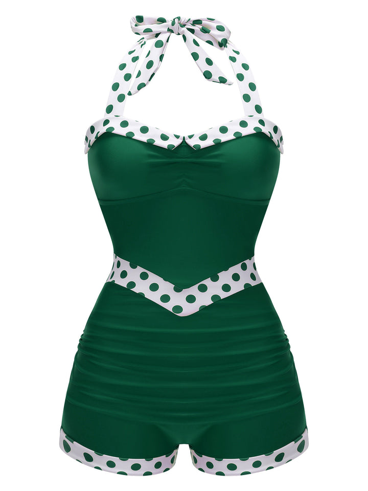 1940s Halter Patchwork One-piece Swimsuit — vintage elegance for the modern woman