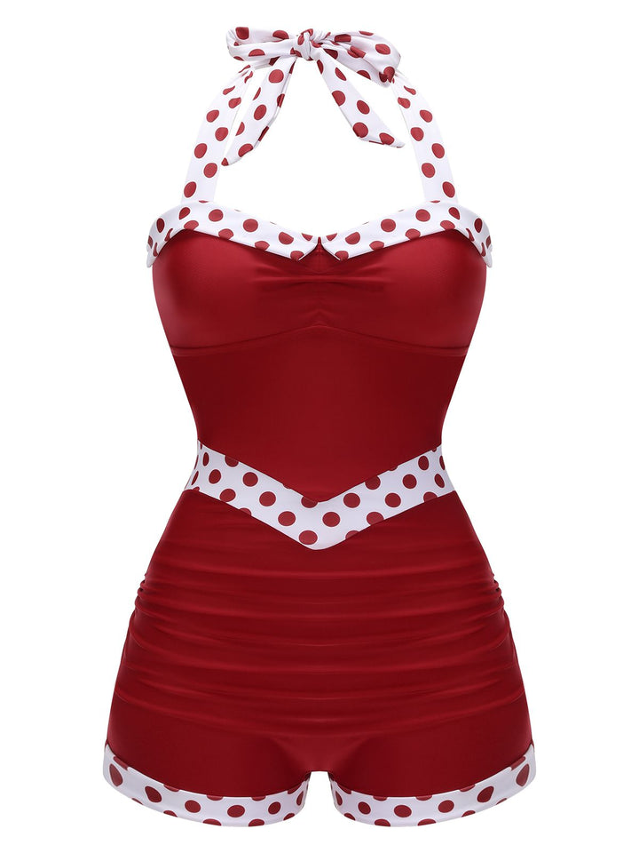 1940s Halter Patchwork One-piece Swimsuit — because 1940s glamour never goes out of style