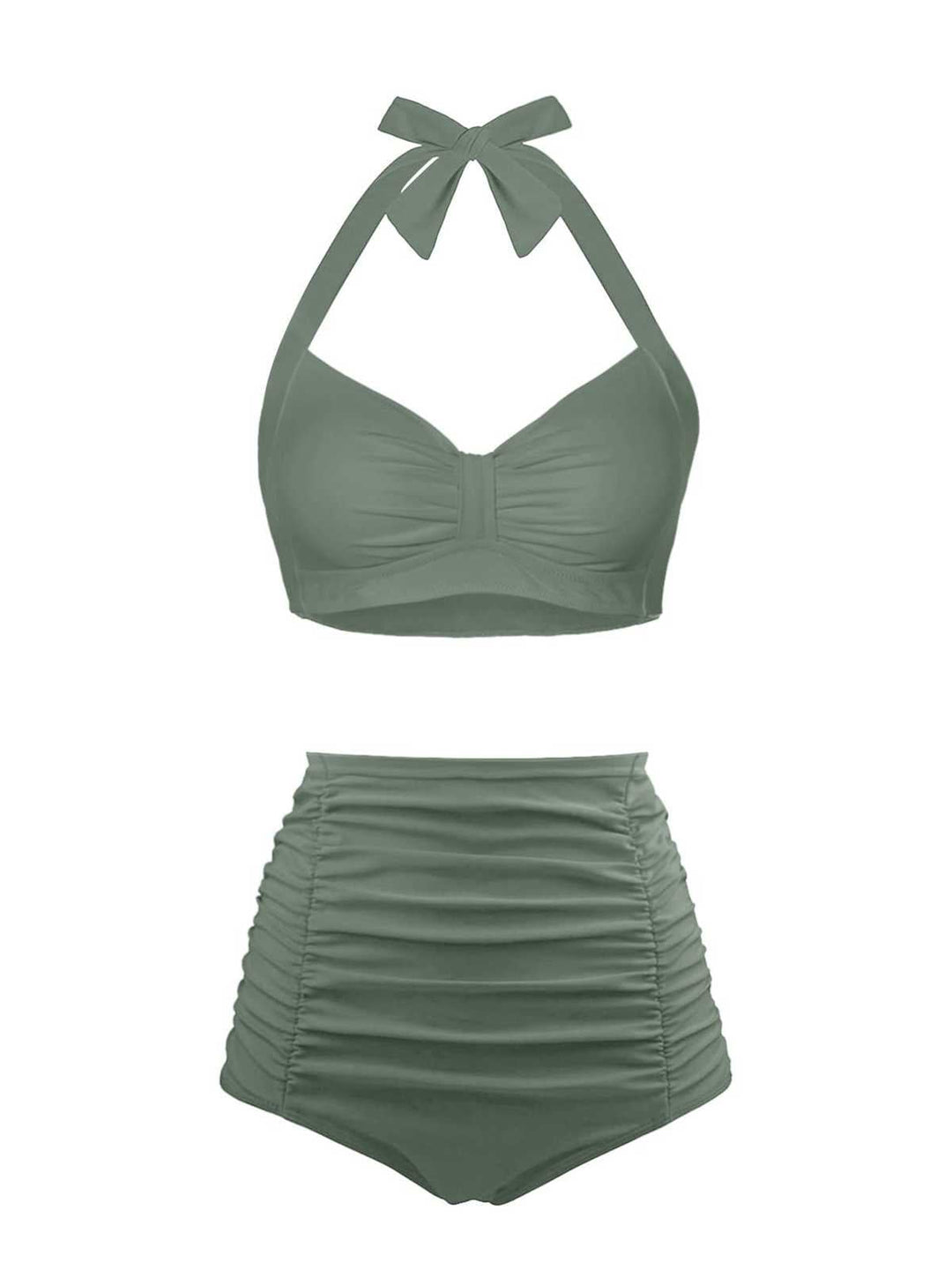 1940s Halter Pleated Solid Swimsuit — 1940s poolside glamour meets sun-drenched confidence