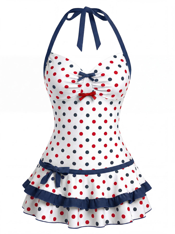 [Pre-Sale] Blue &amp; Red Polka Dot Bow One Piece One Piece Swimsuit 2