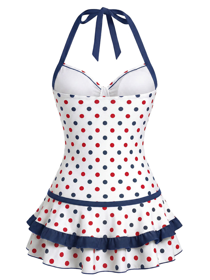 [Pre-Sale] Blue &amp; Red Polka Dot Bow One Piece One Piece Swimsuit 3