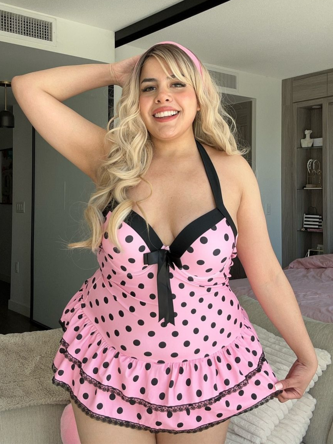 Halter Polka Dots Bow One-Piece Swimsuit, classic vintage style summer beach collection
