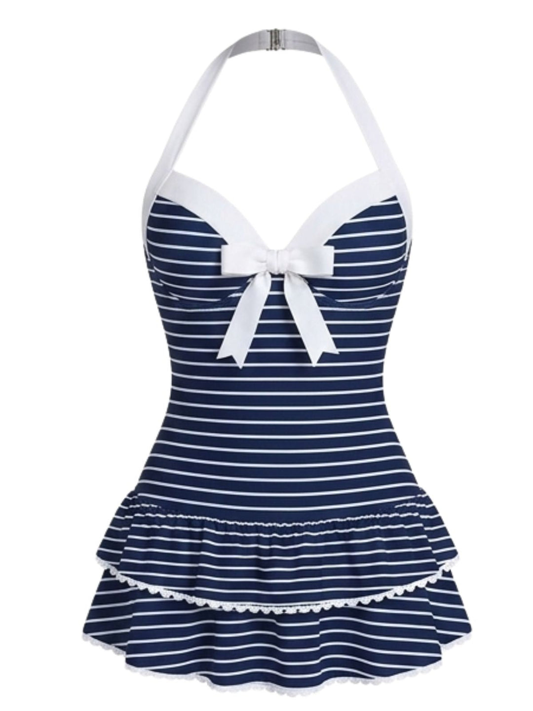 This Halter Polka Dots Bow One-Piece Swimsuit carries vacation dreams in every stitch