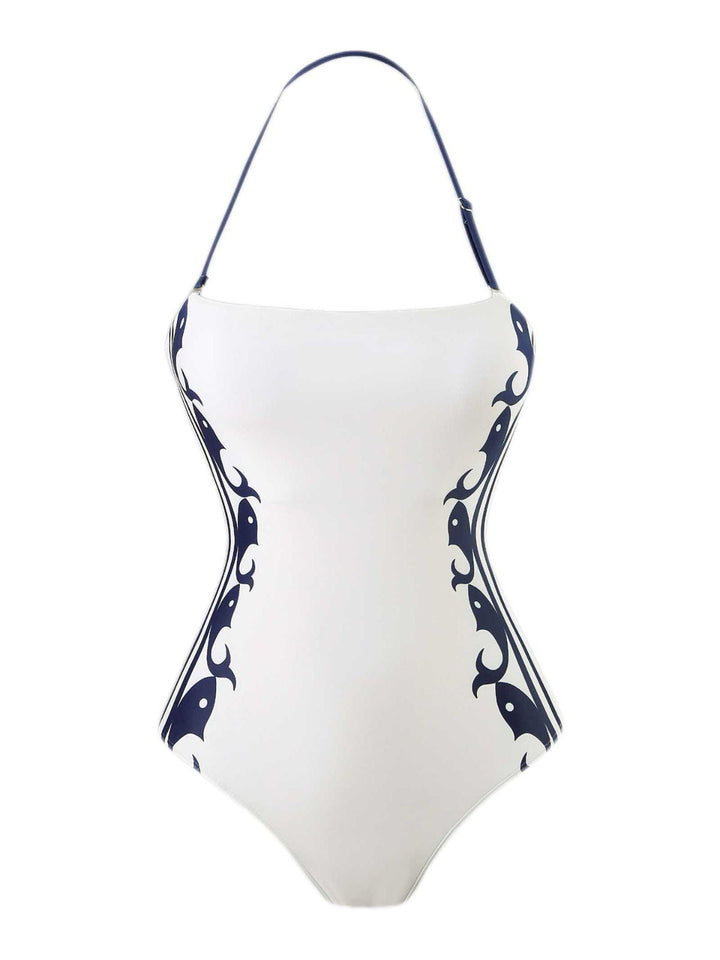 1940s Halter Swimsuit &amp; Sailor-Stripe Shorts Set - vintage swimsuit, pin-up style