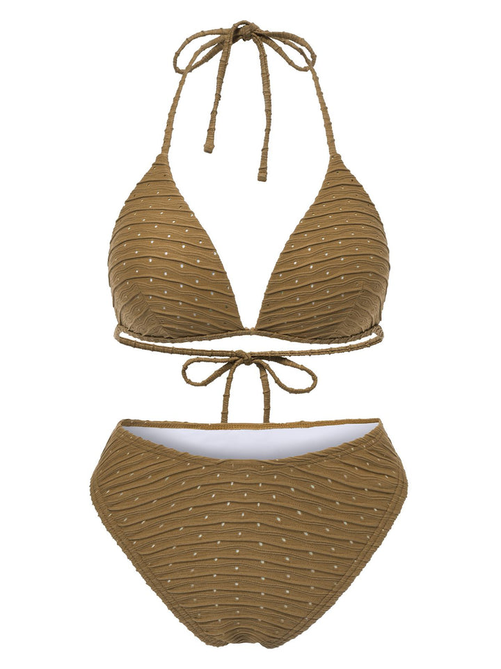 1940s Halter Textured Solid Bikini Set &amp; Cover-Up: