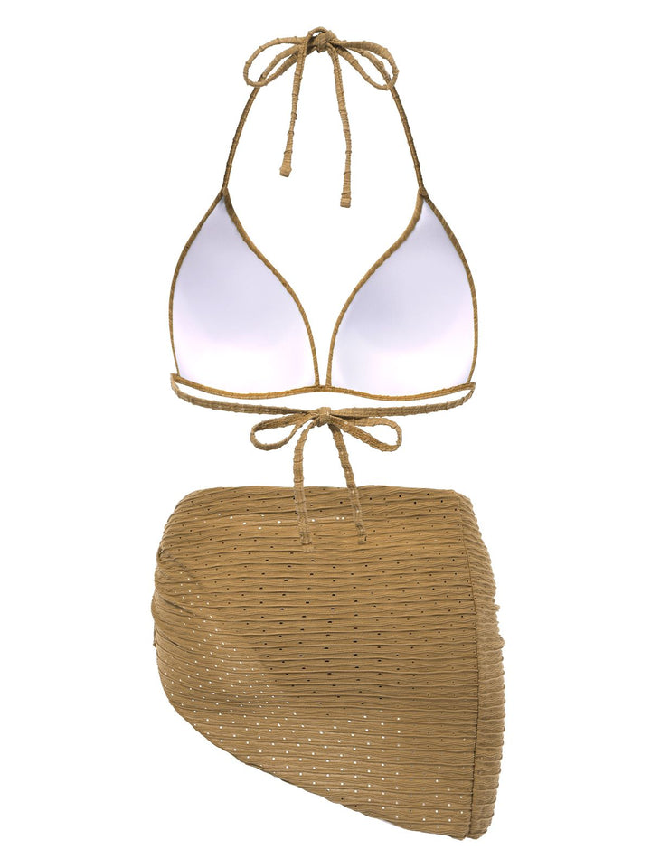 This 1940s Halter Textured Solid Bikini Set &amp; Cove
