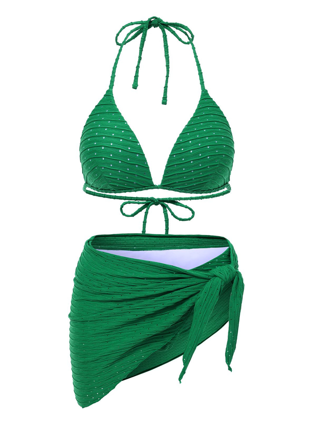 1940s Halter Textured Solid Bikini Set &amp; Cover-Up 