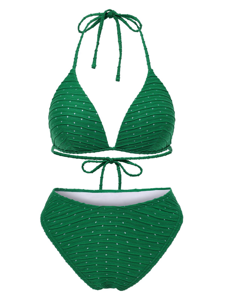 1940s Halter Textured Solid Bikini Set &amp; Cover-Up: