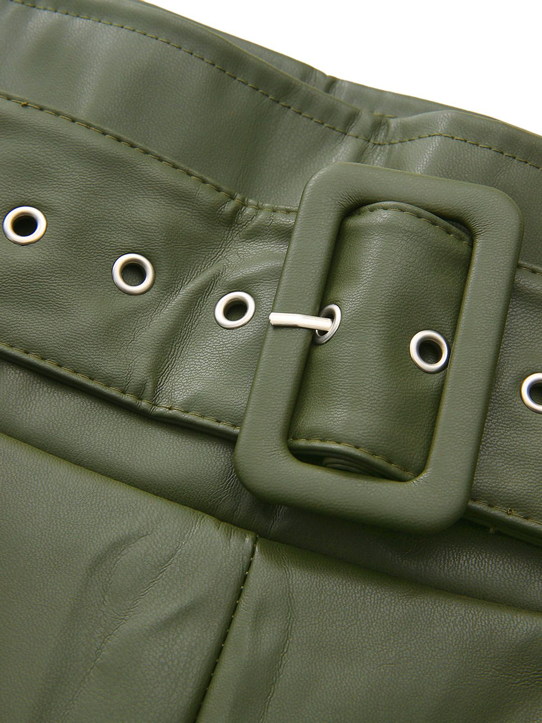 1940s High-Waist Metal Belt PU Leather Wide-Leg Pants - vintage fashion, retro style