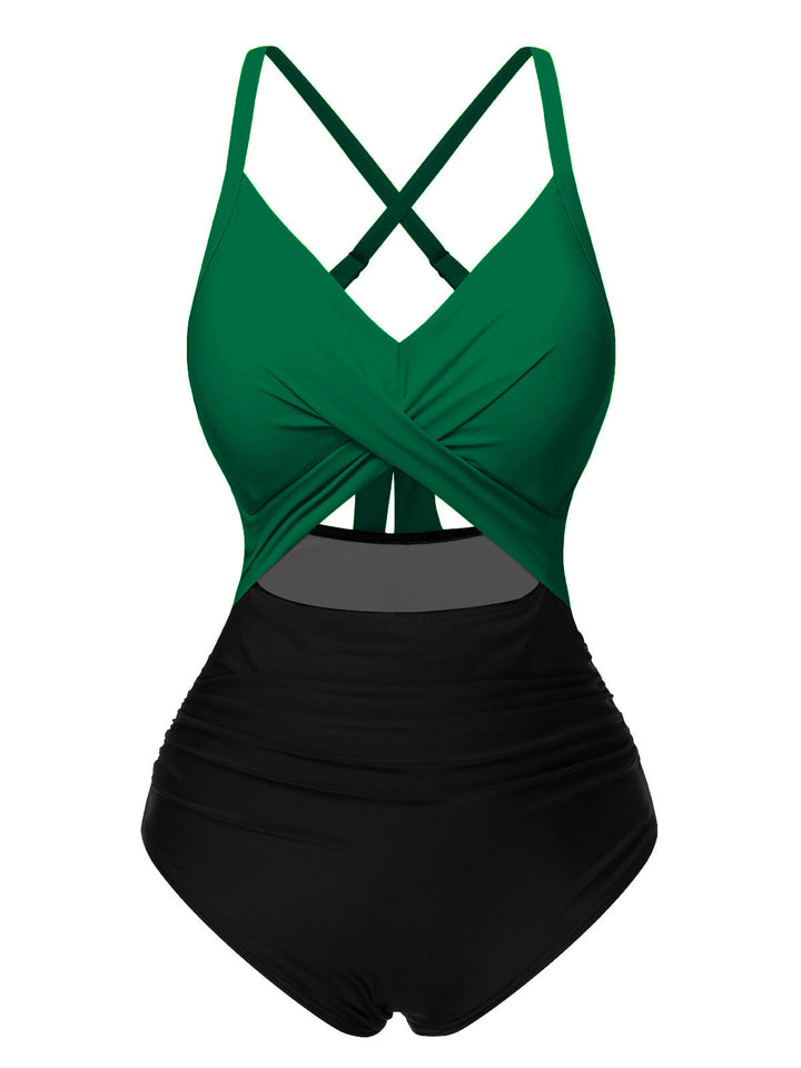 &amp; 1940s Hollow Waist Patchwork Swimsuit: 1940s Riviera elegance, reimagined for her