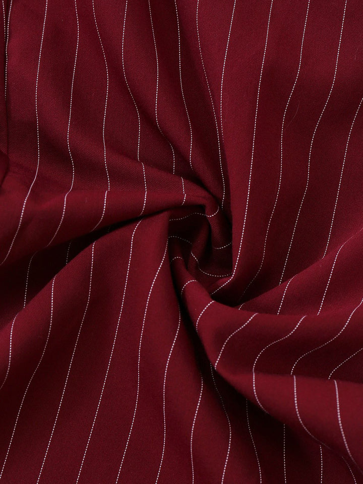 Burgundy 1940s Satin Bow Tie Striped Wide-Leg Jumpsuit - vintage jumpsuit, retro fashion