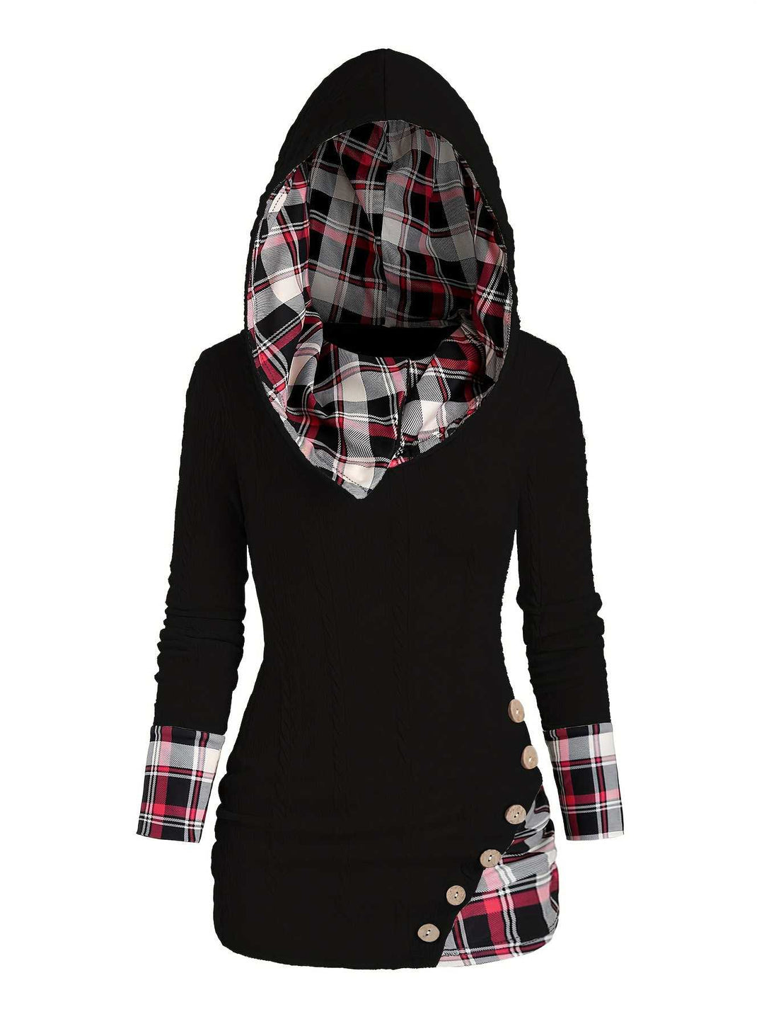 1940s Knit Plaid Button Hooded Sweater - vintage fashion, style