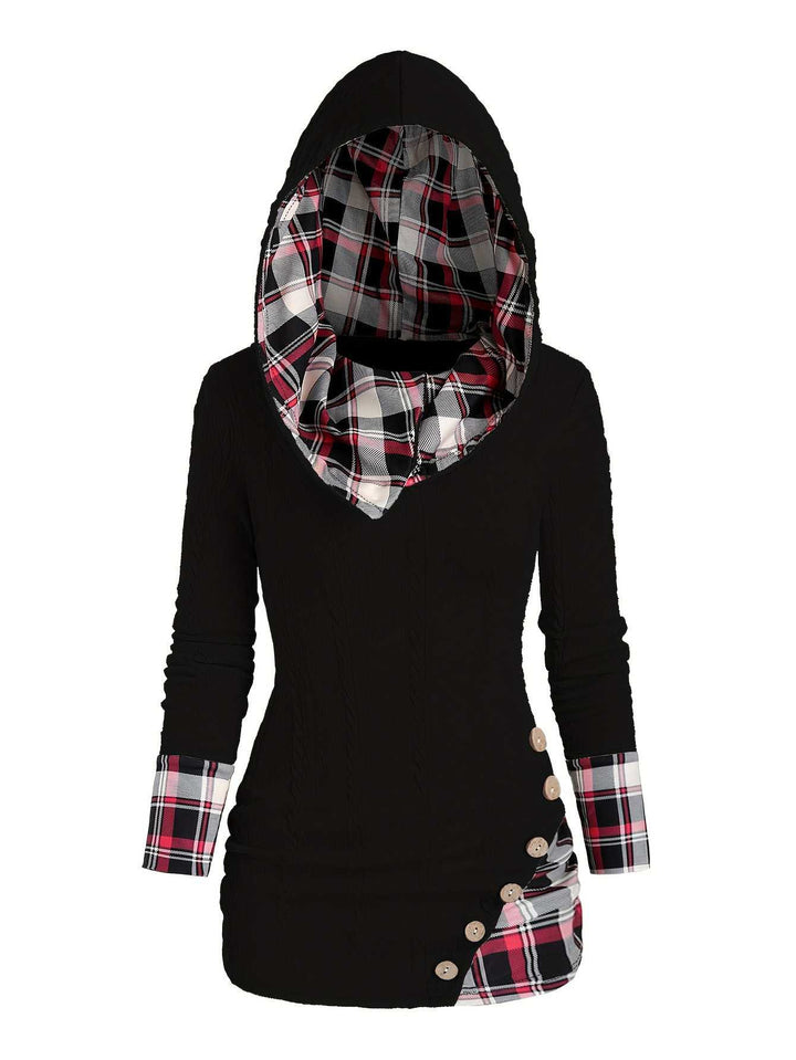 1940s Knit Plaid Button Hooded Sweater - vintage fashion, style