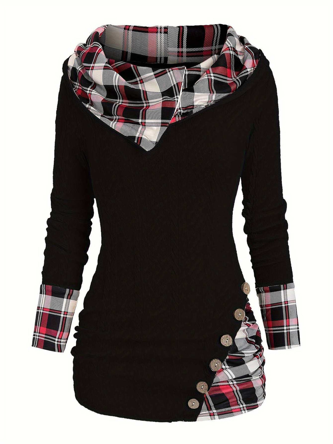 1940s Knit Plaid Button Hooded Sweater - vintage fashion, style