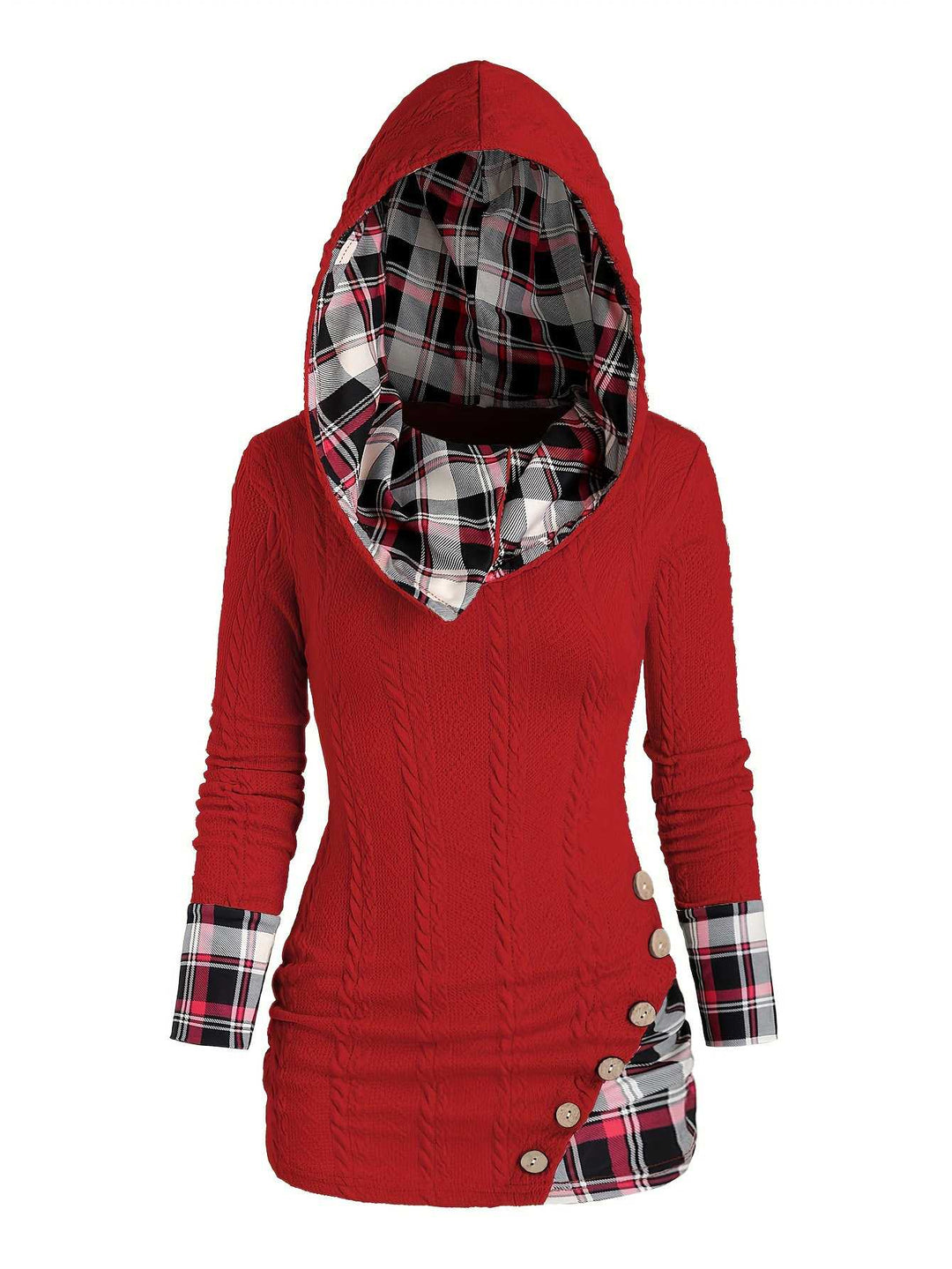 1940s Knit Plaid Button Hooded Sweater - vintage fashion, style