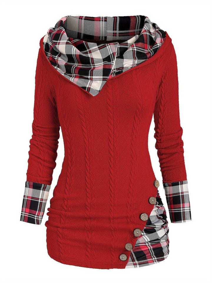 1940s Knit Plaid Button Hooded Sweater - vintage fashion, style