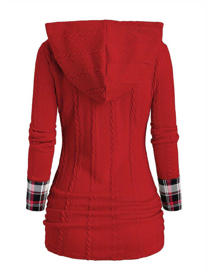 1940s Knit Plaid Button Hooded Sweater - vintage fashion, style