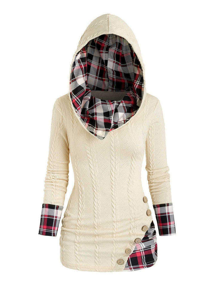 1940s Knit Plaid Button Hooded Sweater - vintage fashion, style