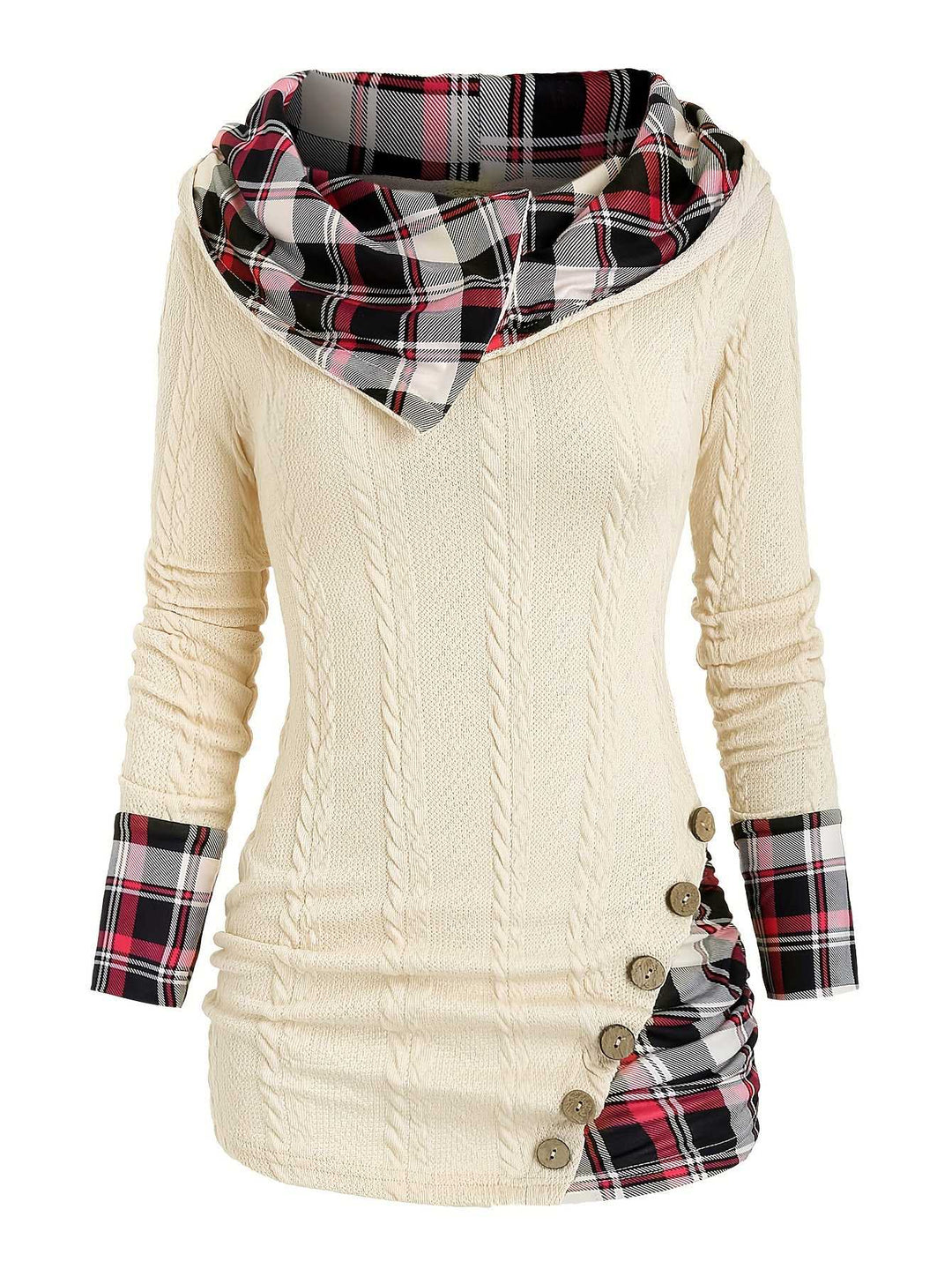 1940s Knit Plaid Button Hooded Sweater - vintage fashion, style