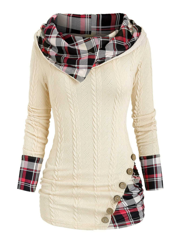 1940s Knit Plaid Button Hooded Sweater - vintage fashion, style