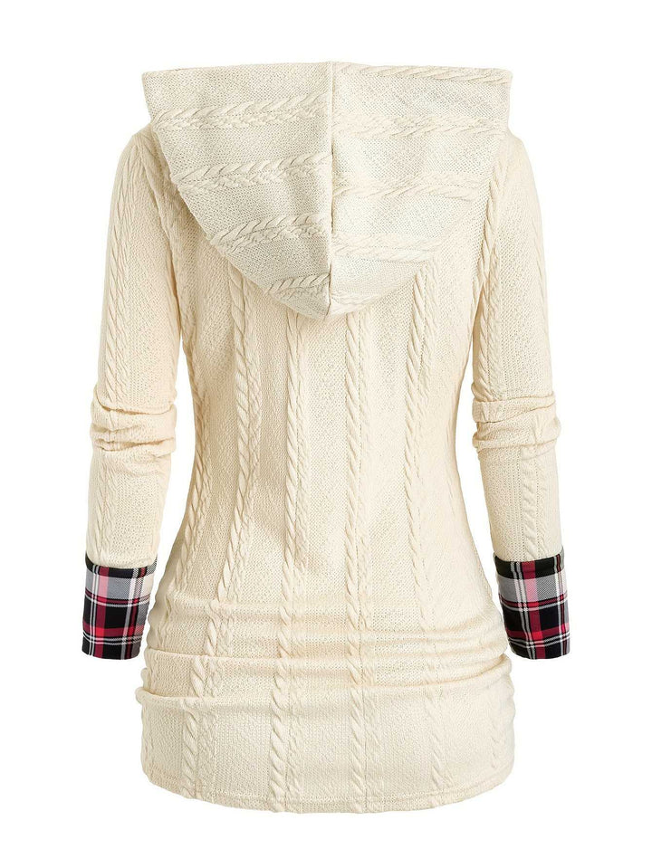 1940s Knit Plaid Button Hooded Sweater - vintage fashion, style