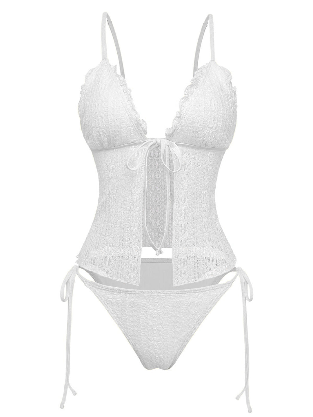 1940s Lace Knit Double-Layer Fabric Tankini Set - vintage fashion, retro style