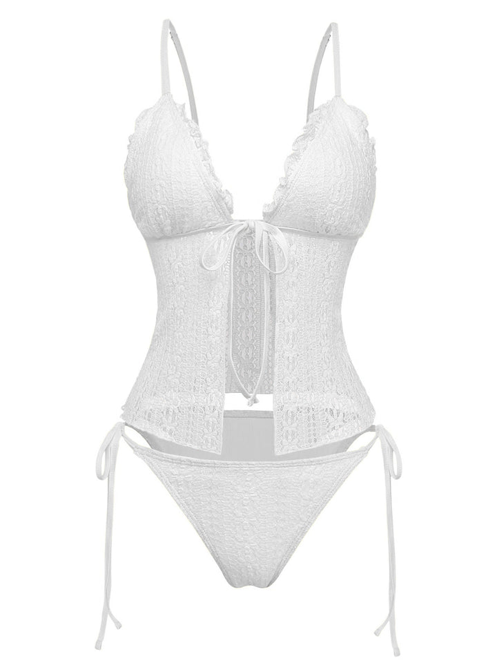 1940s Lace Knit Double-Layer Fabric Tankini Set - vintage fashion, retro style