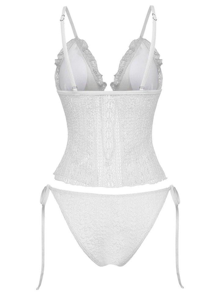 1940s Lace Knit Double-Layer Fabric Tankini Set - vintage fashion, retro style