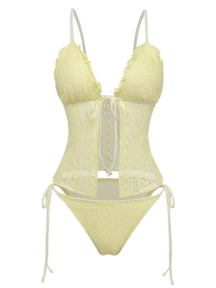 1940s Lace Knit Double-Layer Fabric Tankini Set - vintage fashion, retro style