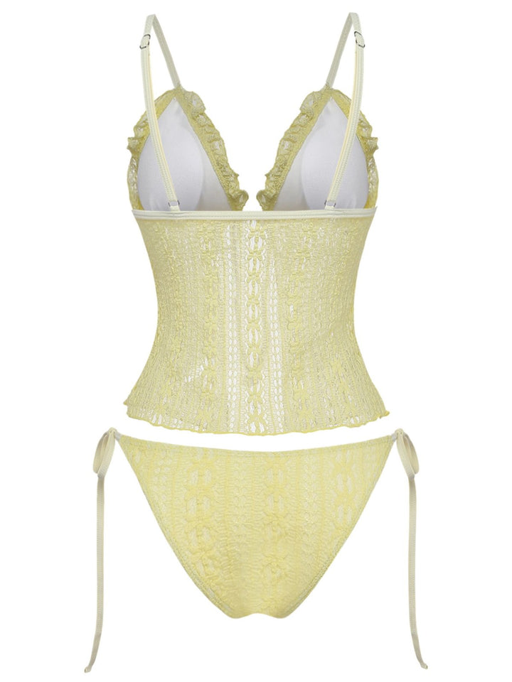 1940s Lace Knit Double-Layer Fabric Tankini Set - vintage fashion, retro style