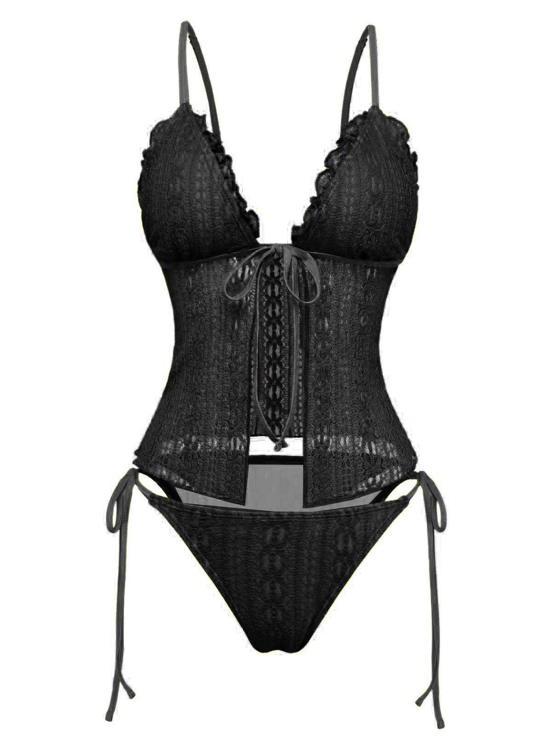 1940s Lace Knit Double-Layer Fabric Tankini Set - vintage fashion, retro style