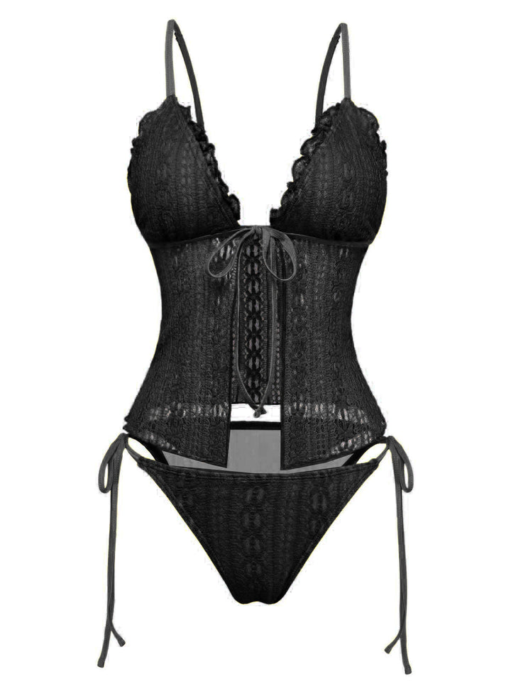 1940s Lace Knit Double-Layer Fabric Tankini Set - vintage fashion, retro style