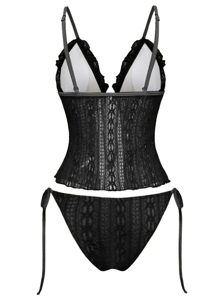 1940s Lace Knit Double-Layer Fabric Tankini Set - vintage fashion, retro style