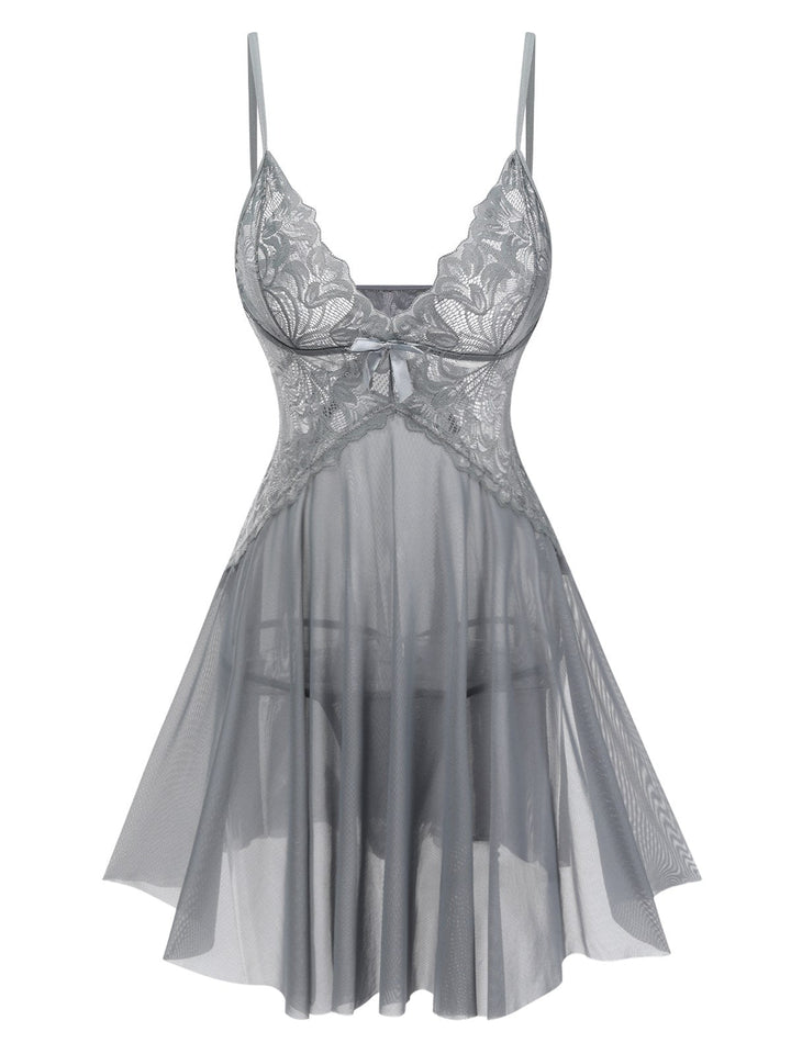 She slips into this Lace Suspender Sheer Nightgown and suddenly it&