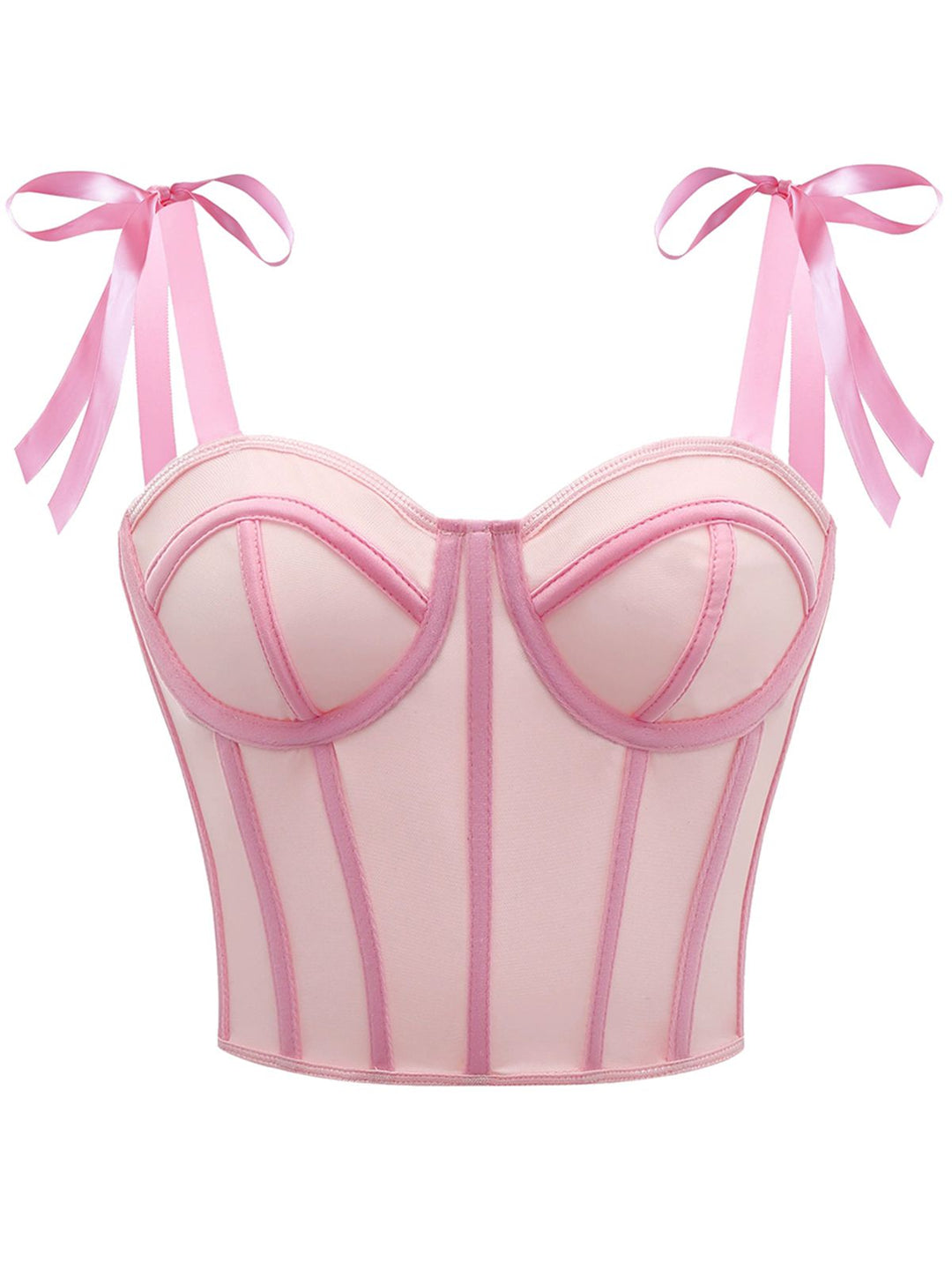 She pairs this 1940s Lace-Up Bow Mesh Corset Crop Camisole with confidence and 1940s charm