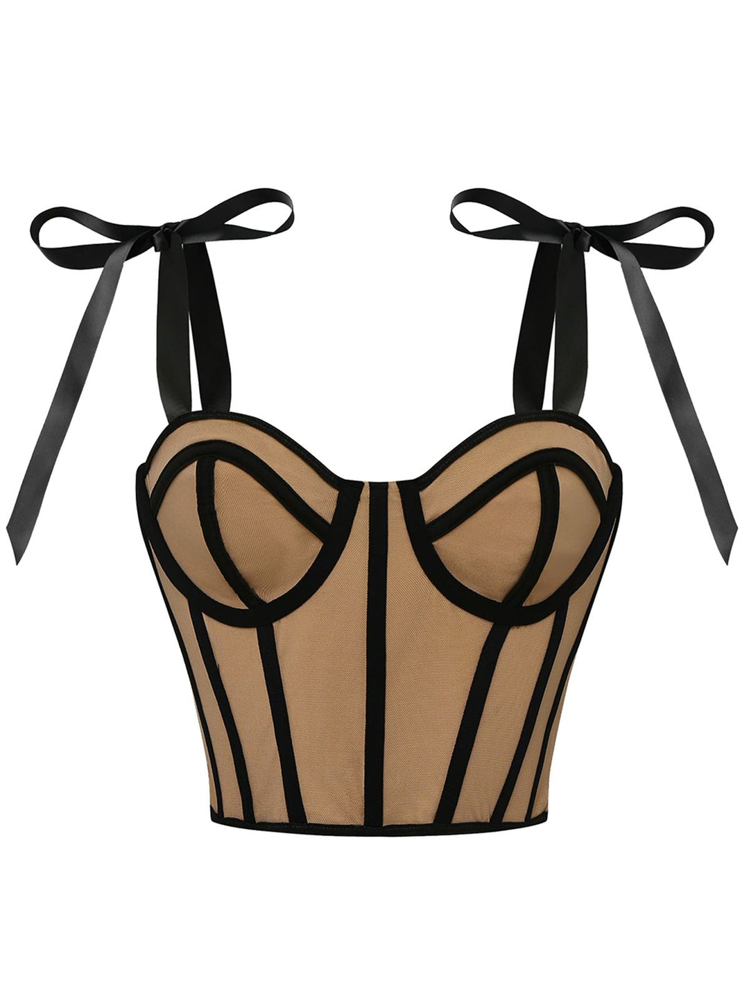 1940s Lace-Up Bow Mesh Corset Crop Camisole, vintage fashion, retro style - perfect for women who love vintage and retro fashion