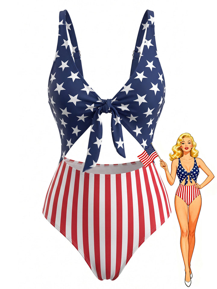 Lace-Up Stars &amp; Stripes Swimsuit - vintage swimsuit, swimwear for vintage lovers