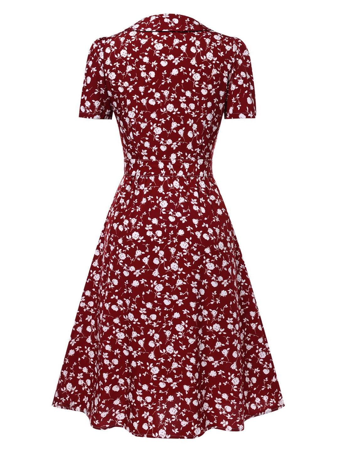 She slips into this 1940s Lapel Buttons Ditsy Floral Dress and suddenly it&