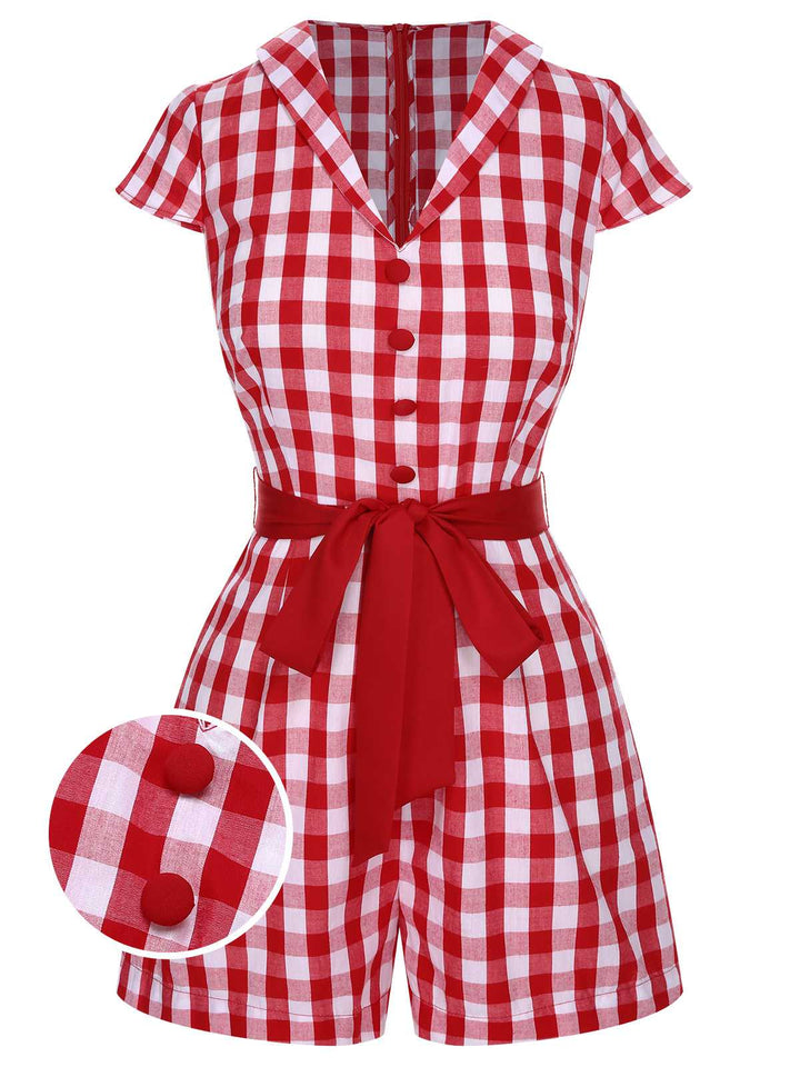 She adds this 1940s Lapel Plaids Belted Romper and suddenly it&