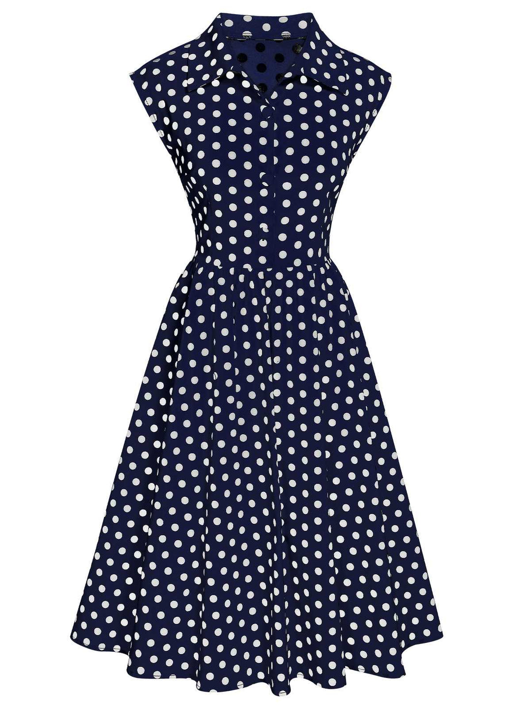 1940s Lapel Polka Dots Sleeveless Dress — a 1940s silhouette that turns sidewalks into runways