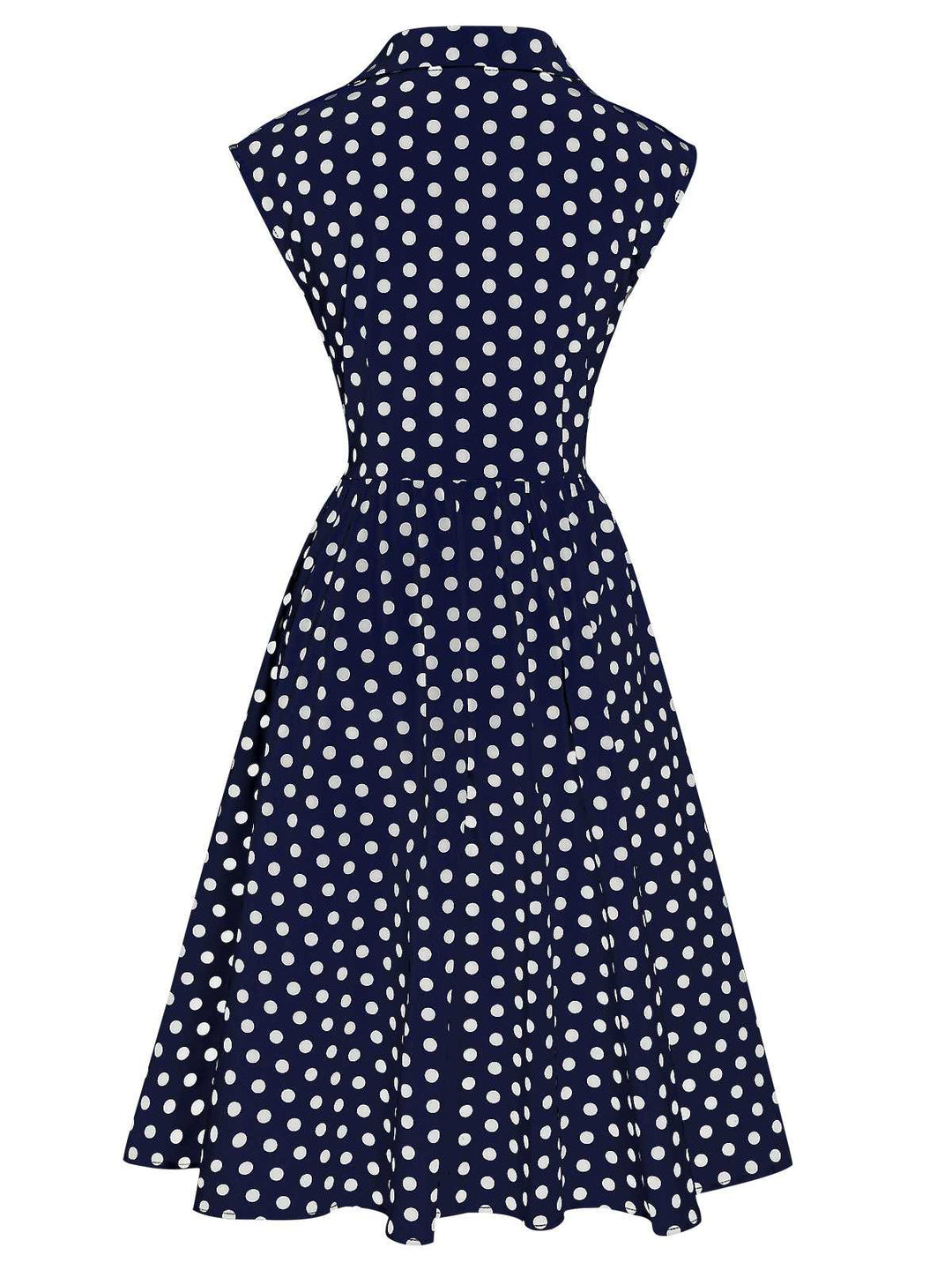 She slips into this 1940s Lapel Polka Dots Sleeveless Dress and suddenly it&