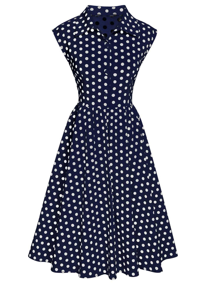 1940s Lapel Polka Dots Sleeveless Dress — a 1940s silhouette that turns sidewalks into runways
