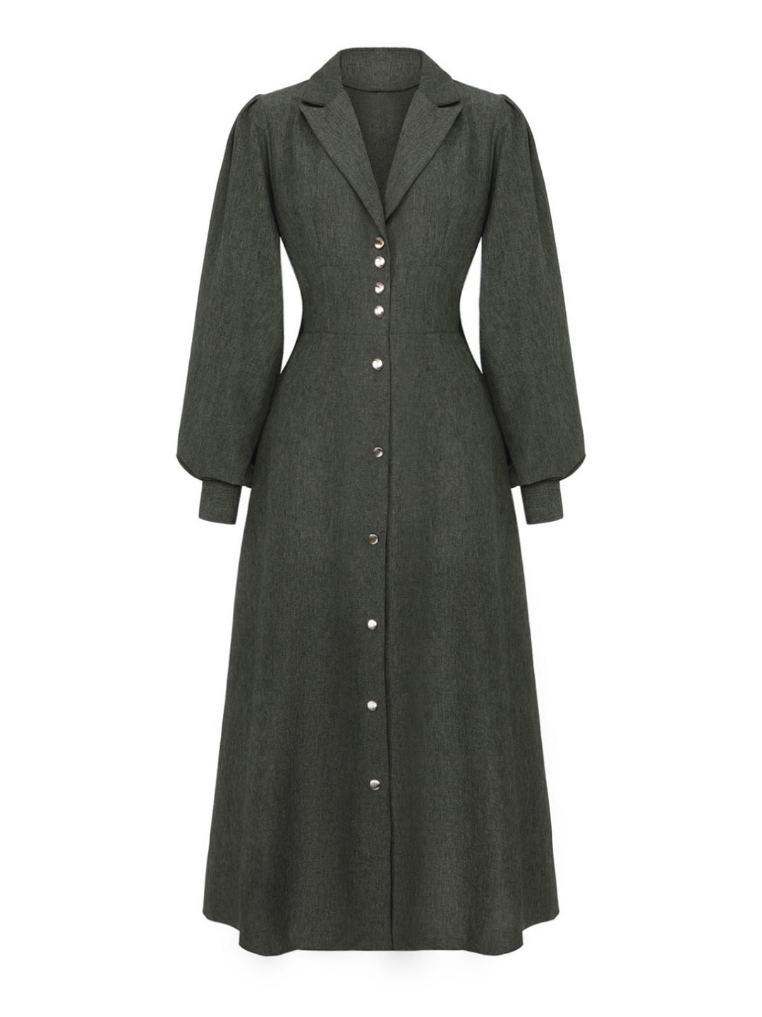 1940s Notched Collar Lantern Sleeve Button Dress - vintage dress, retro fashion
