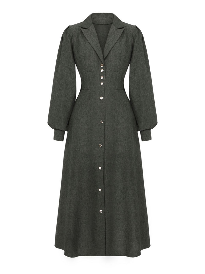 1940s Notched Collar Lantern Sleeve Button Dress - vintage dress, retro fashion