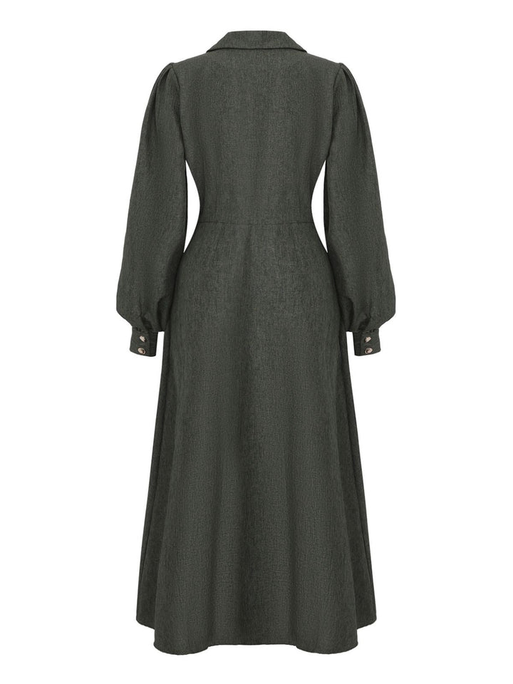 1940s Notched Collar Lantern Sleeve Button Dress - vintage dress, retro fashion