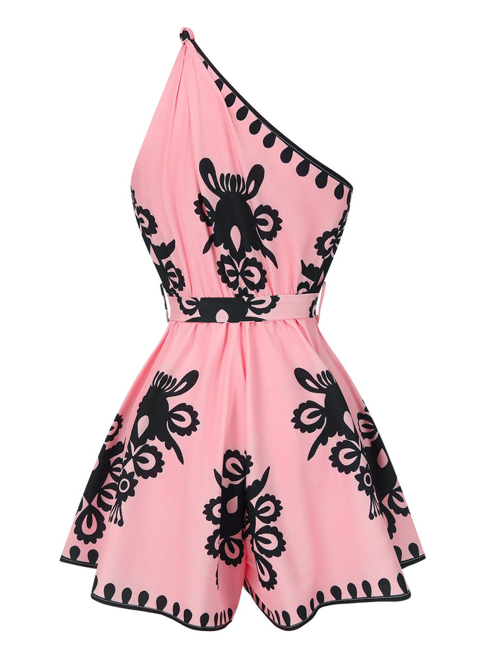 1940s Oblique Neck Tribal Printed Romper — 1940s vintage charm for her modern wardrobe